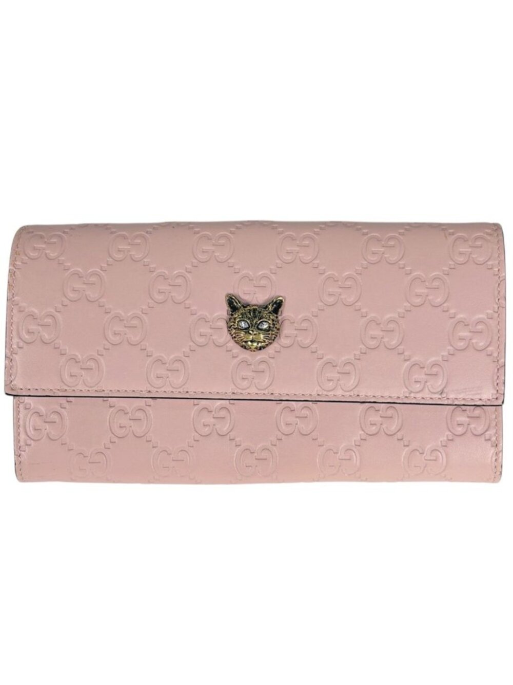 Gucci Wallet Guccissima Linea Cat Bifold Leather Pink